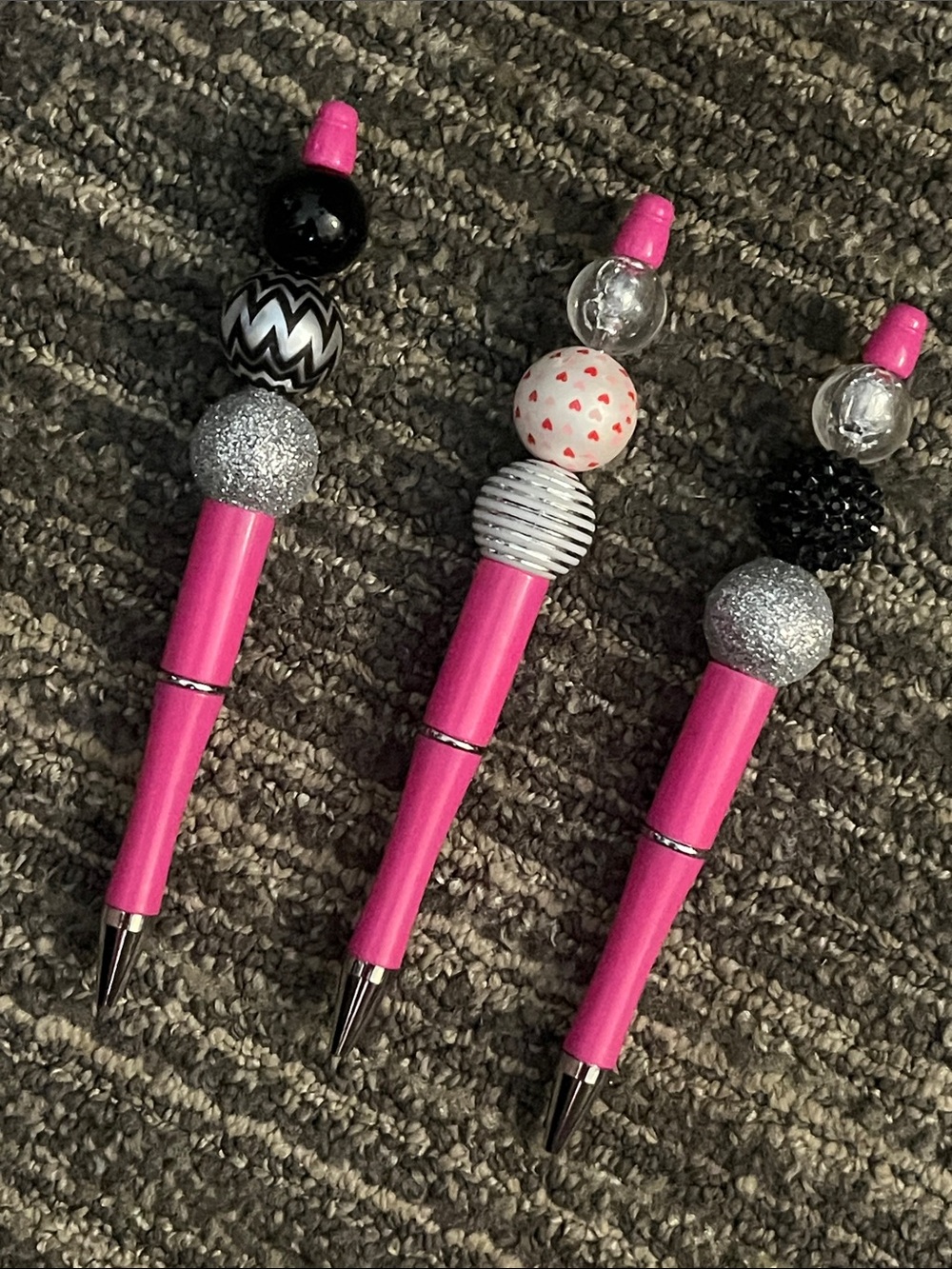 Bright Pink Beaded Ballpoint Pen Perfect Breast Cancer Support Trio 3pc 08